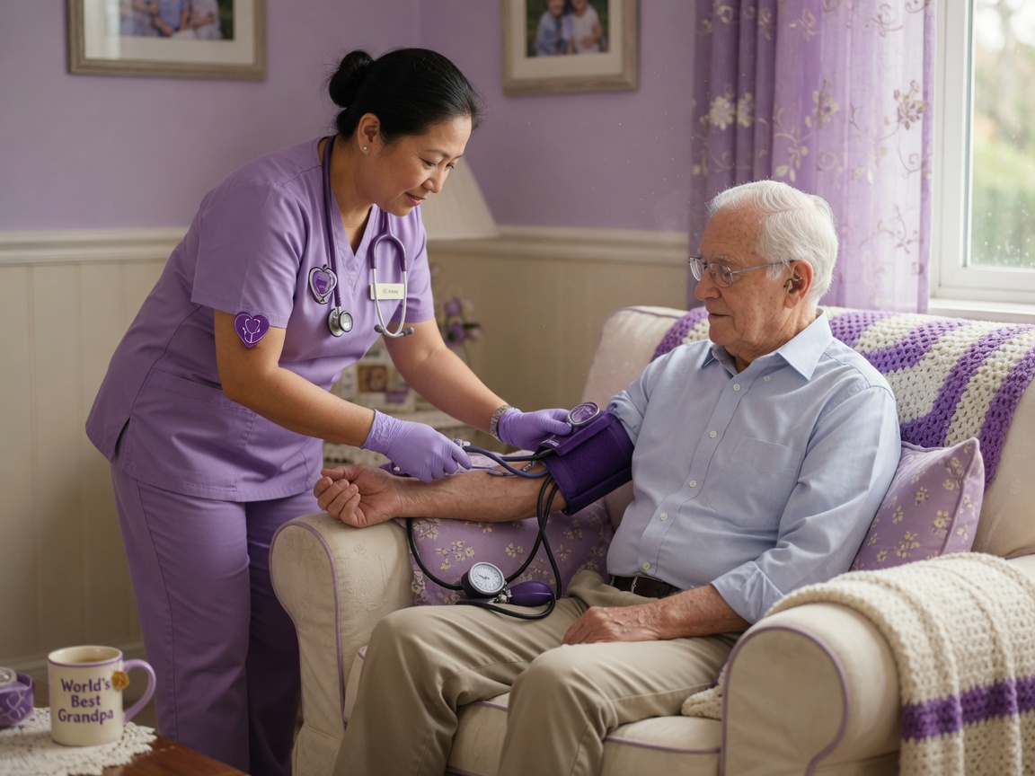 Nurse checking vitals with a patient at home