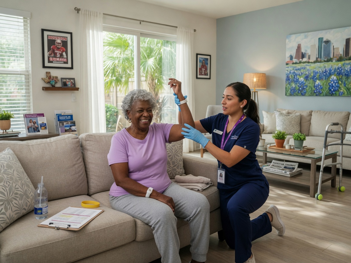 Physical therapist helping a senior with exercises at home