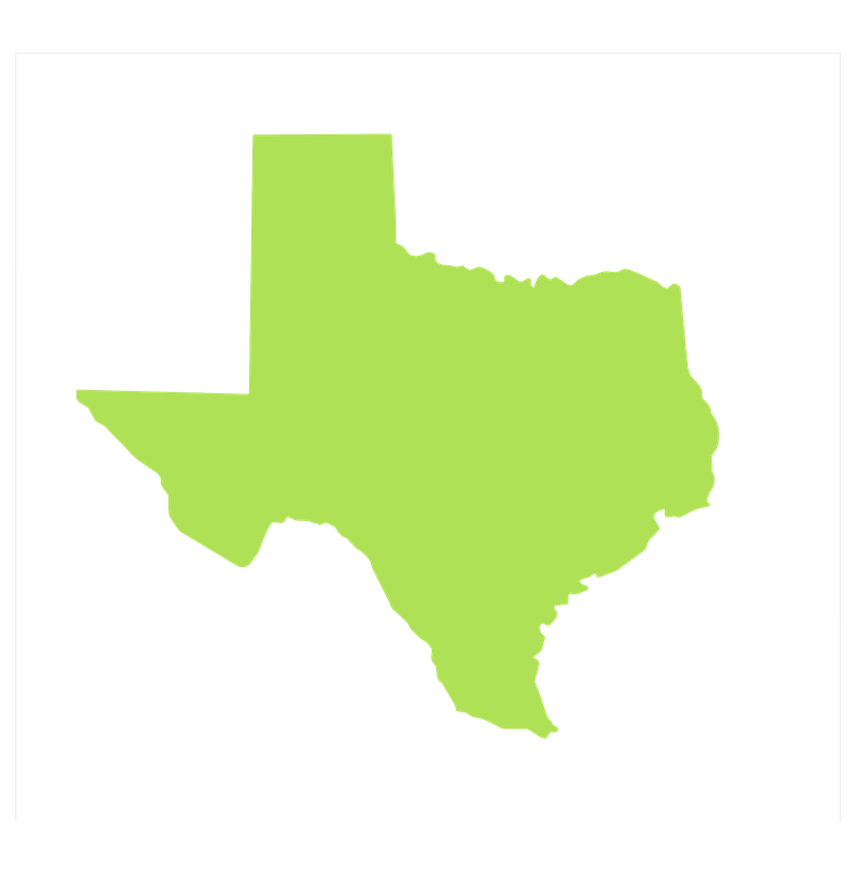 Green Texas map highlighting the greater Houston service region